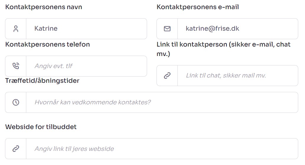 Skærmbillede fra Socialkompas der viser felterne med information om kontaktperson
